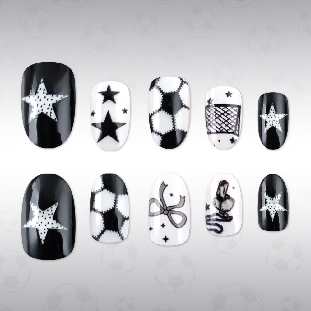 World Cup Classic Black White Football Elements Press-On Nails (Matte/24pcs/Oval)