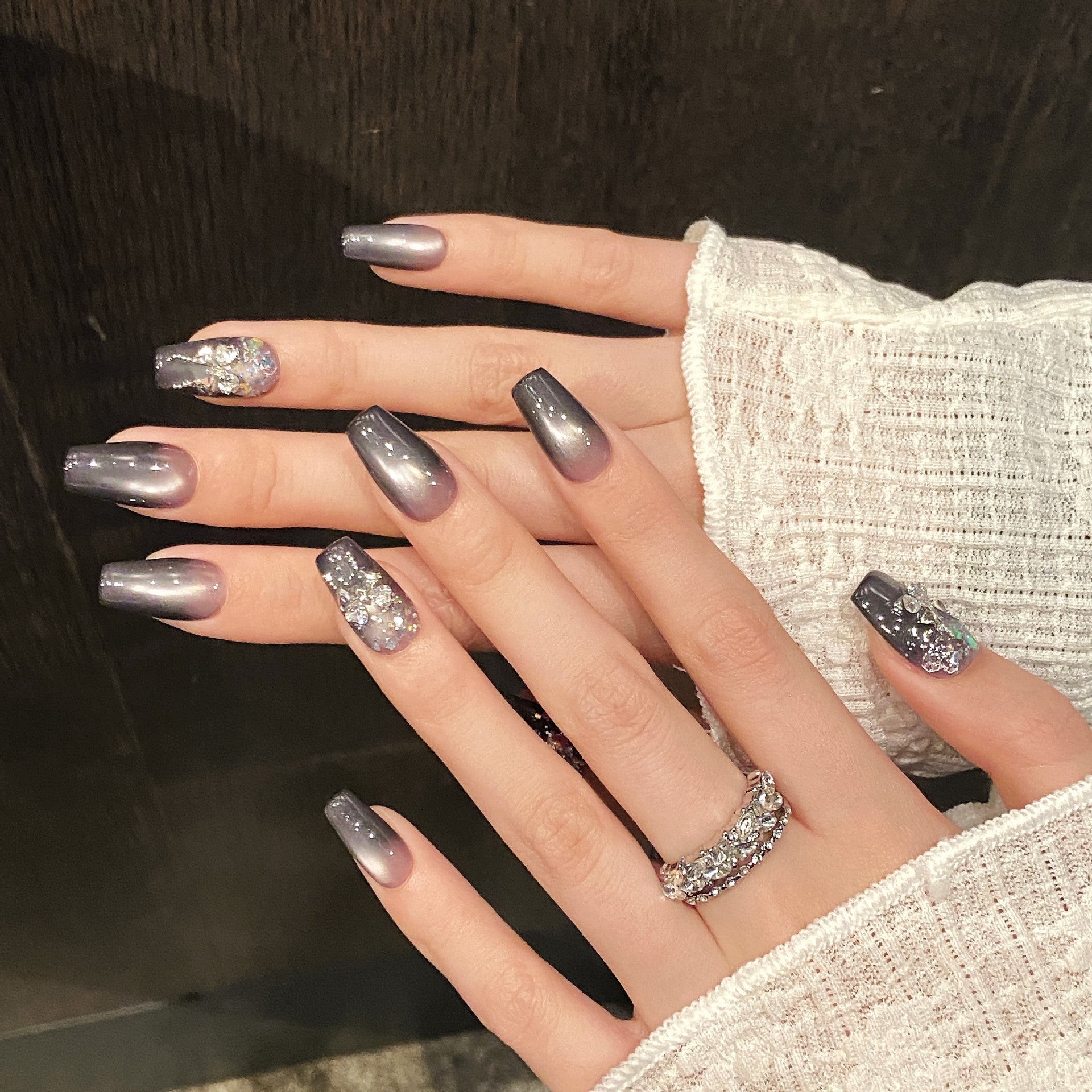 365nails: "Shadow Bloom" – 3D Floral & Cat Eye Handmade Almond Nails