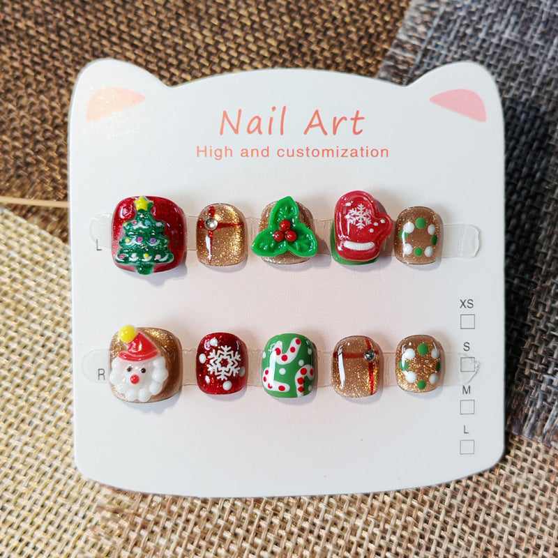 365nails: "Christmas Gingerbread Wonderland" – 手工製可愛短款橢圓形穿戴甲