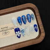 Blue Ribbon Floral Sparkle Press On Nails
