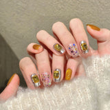 Yellow Crystal Glitter Silver Fresh Bright Press On Nails