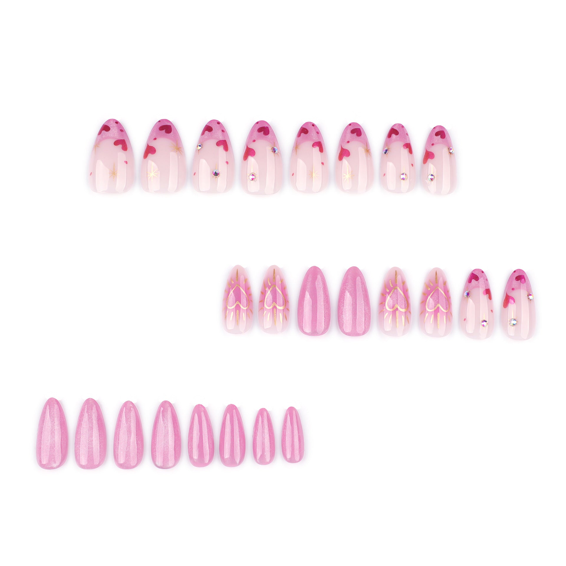 法式粉色貓眼閃光杏仁形成品（愛心美甲）批發｜365nails