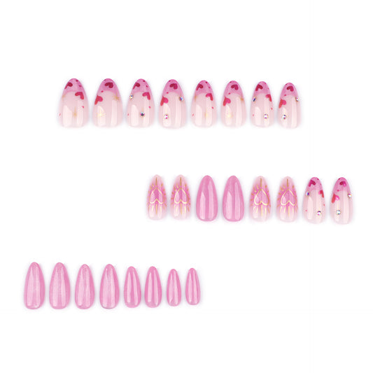 French pink cat eye flash  almond nail fake nail love nail art  finished product wholesale｜365nails