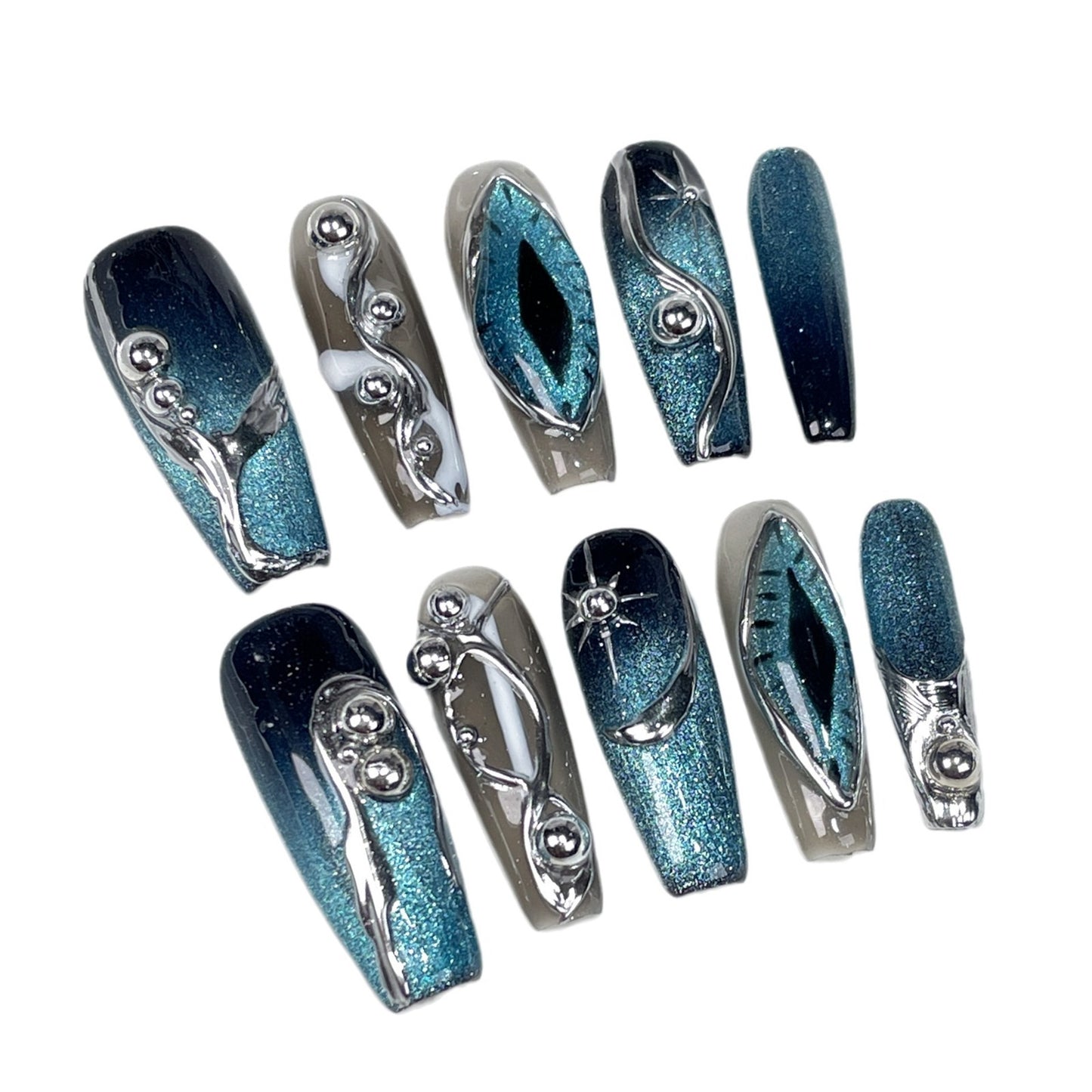 Handmade Press-on Nails  Dark Devil's Eye Irregular Creative Hand-painted Spice Girl Nail Art｜365nails