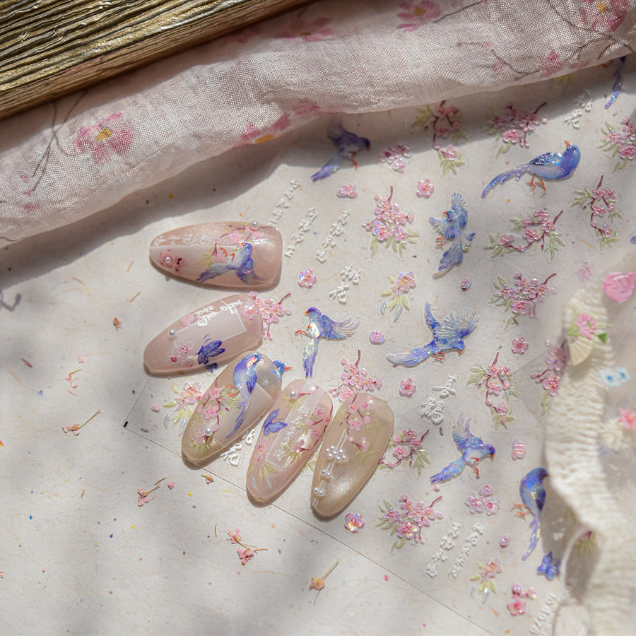 365nails: "oriental bird & peach blossom" – Nail Art Stickers