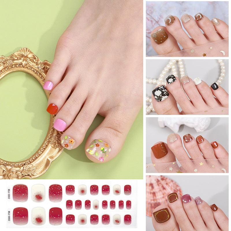 Semi-Cured Gel Nail Strips 3D Floral Glossy Toe Design (MOQ=3)