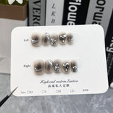 Handmade press-on nails black gills metal fused nail art piece Removable wearable nail sticker press-on nails finished nail piece｜365nails