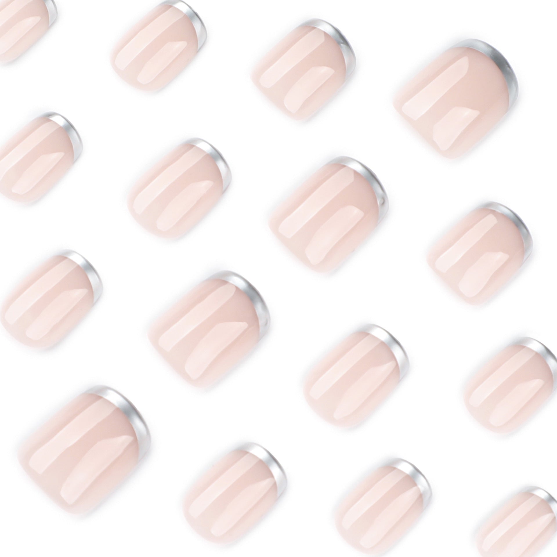 Simple silver French short square press-on nails
