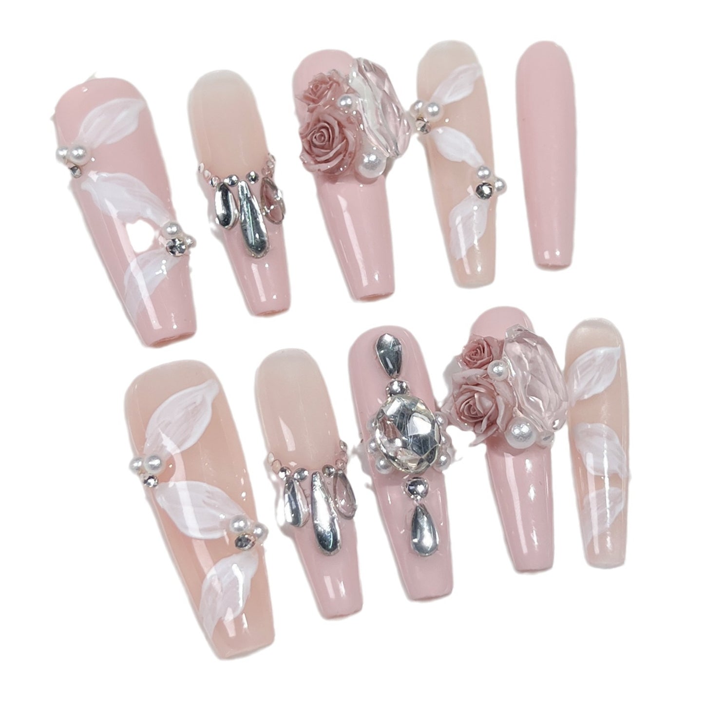 Handmade Nail Rose Manor Elegant Atmosphere Gentle Temperament 40 Thin Dog Super Long Ladder Nail Art｜365nails