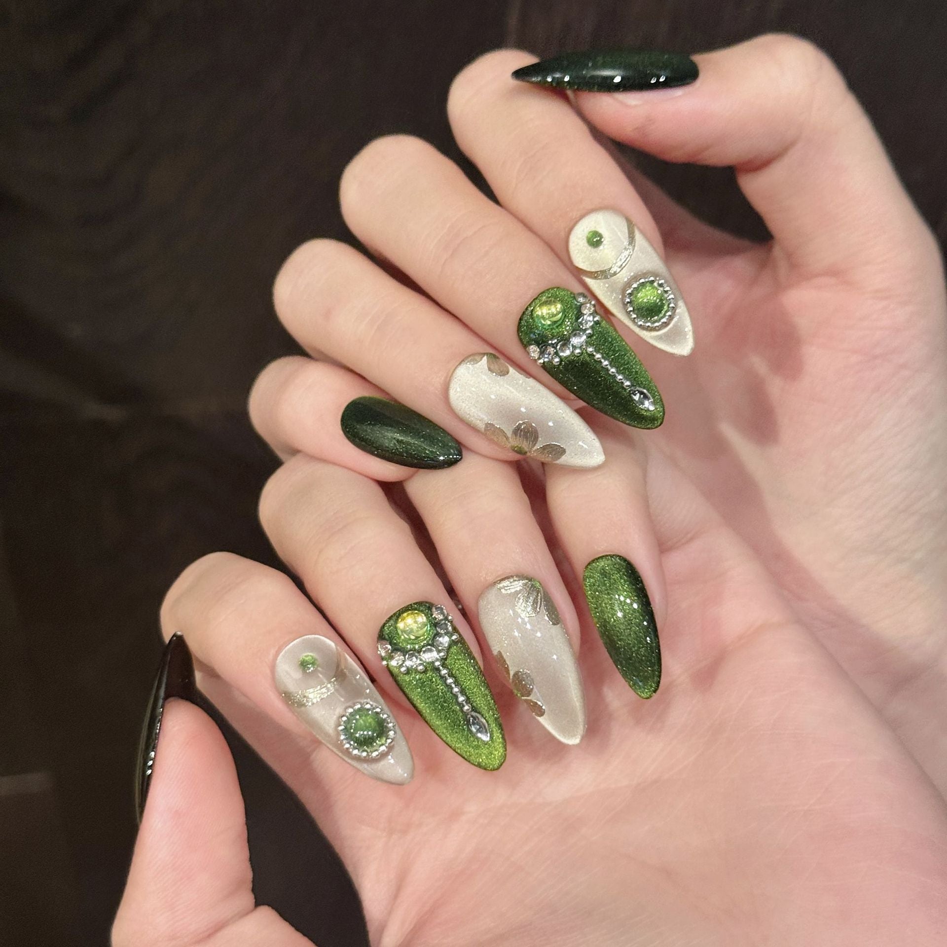 Melbourne Green cat eye Advanced Sense Niche Beauty Pure Handmade s | 365nails