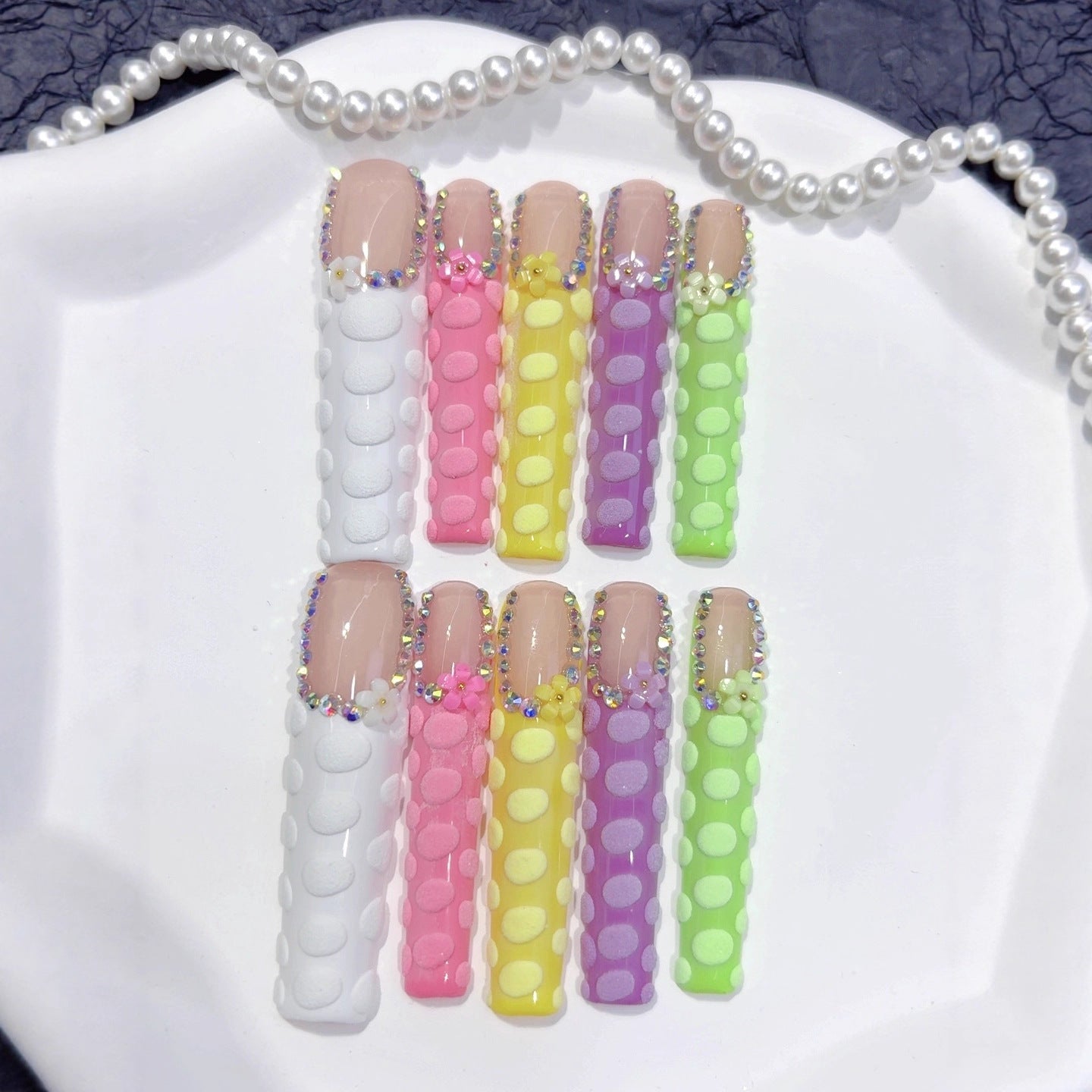 Pastel Candy Dot Playful Sculpted Press On Nails