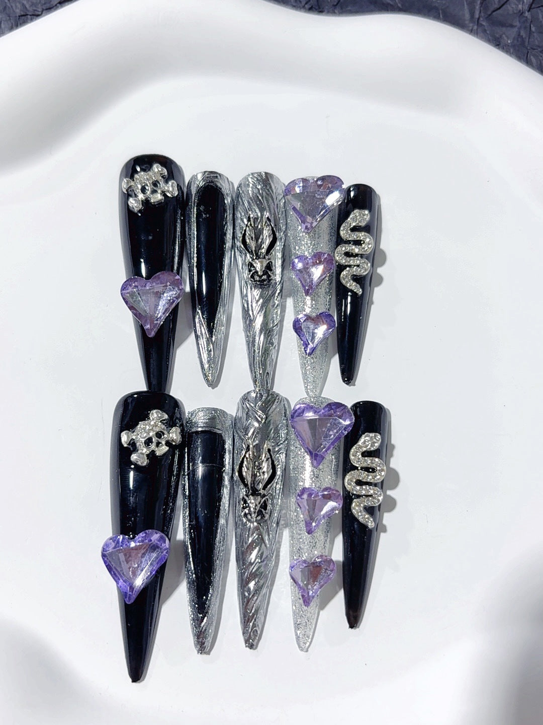 Purple Heart Crystal Gothic Press On Nails