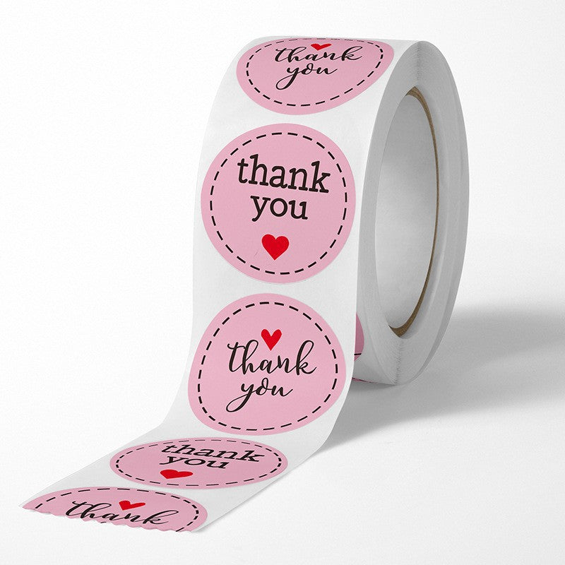 粉色「Thank You」愛心貼紙卷 | 可愛包裝封口貼（適合小型商家）