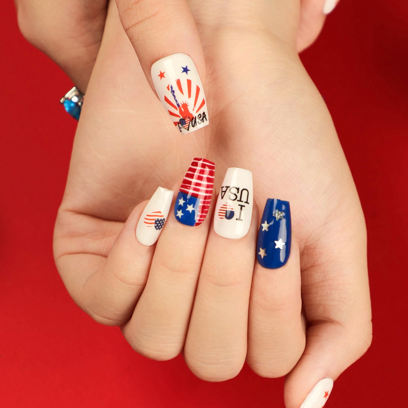 365nails: Ongles Press-On Thème Jour de l'Indépendance Drapeau USA