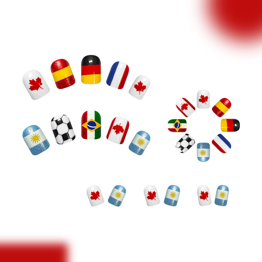 World Cup International Flags Football Mixed Press-On Nails (Glossy/24pcs/Short Square)