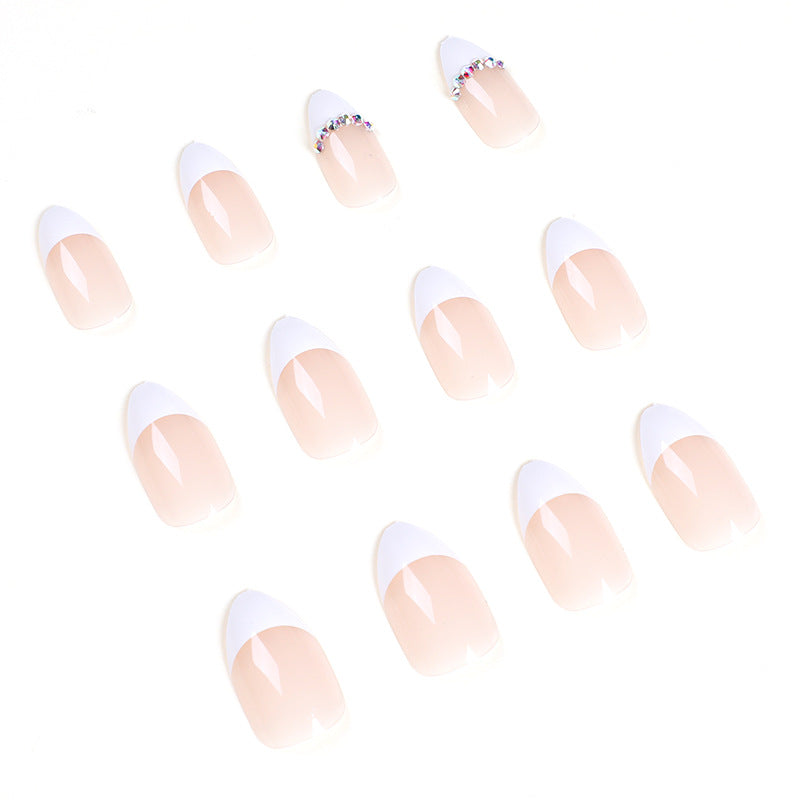 Unha francesa com strass e borda branca nude para usar armadura Atacado Unha com acabamento avançado para usar armadura Atacado de unhas｜365 unhas