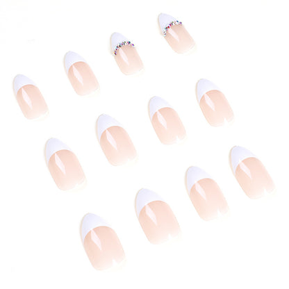 Wearing armor Nude white edge rhinestone French nail piece Wholesale Wearing armor Advanced finished nail piece Wholesale nail piece｜365nails