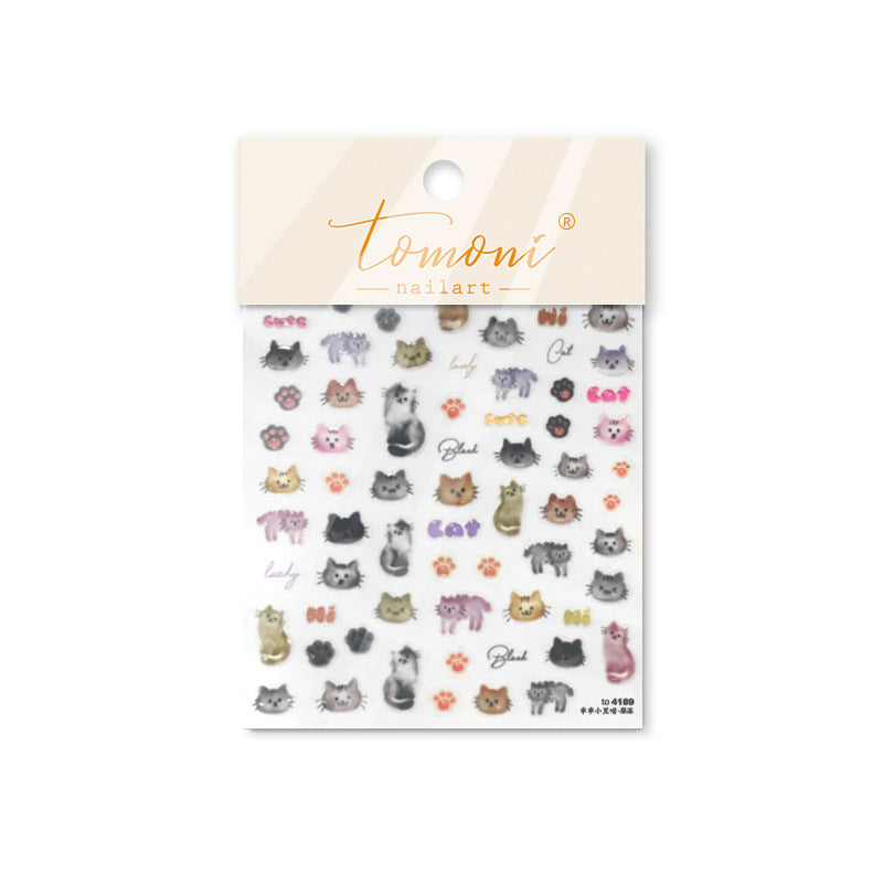 Cute Puppy & Kitten Nail Stickers – 5D Embossed Kawaii Pet Set