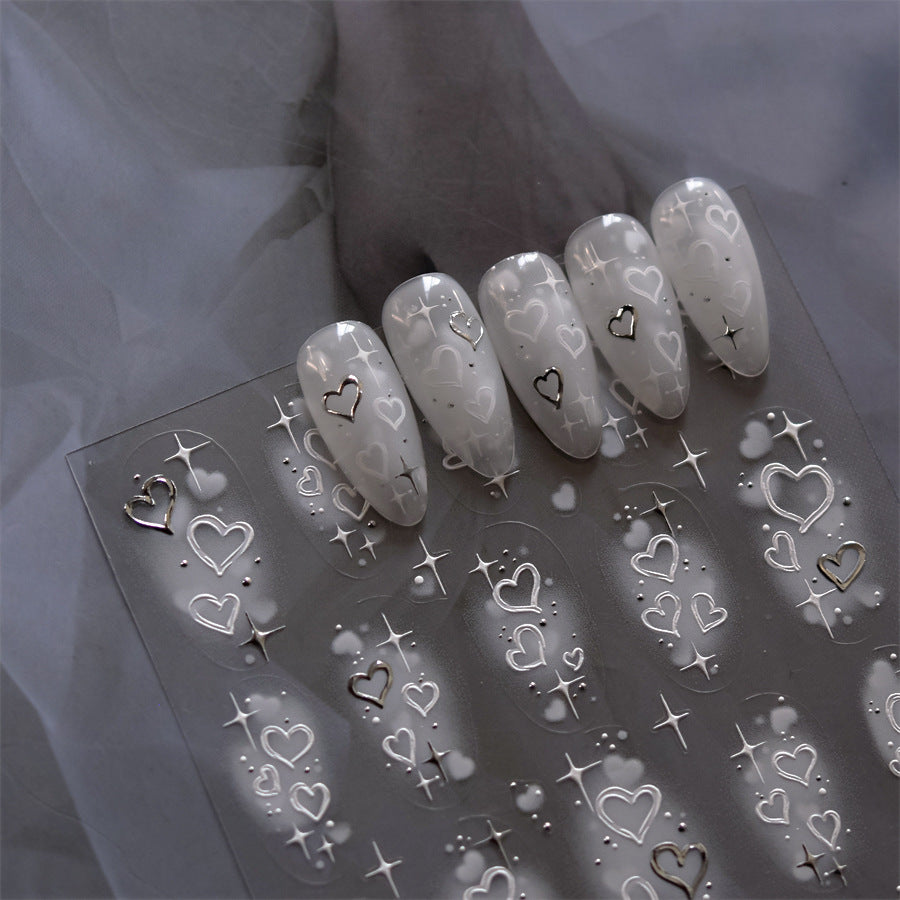 365nails: "빛나는 화이트 & 골드 하트" – 네일 아트 스티커