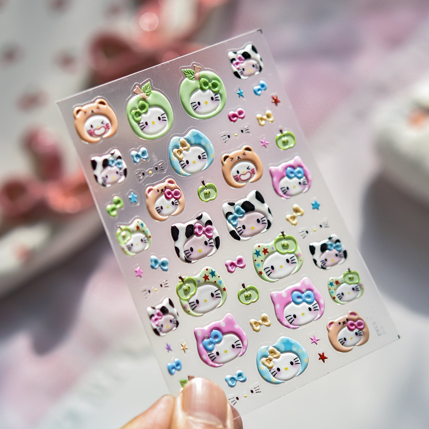 Hello Kitty Red Cherry & Mushroom Collection: "Cute Hello Kitty" – 3D Embossed Nail Sticker