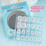 Children press on nails, cartoon 24-piece boxed finished product, sweet and cute children's removable fake nail patch manicure