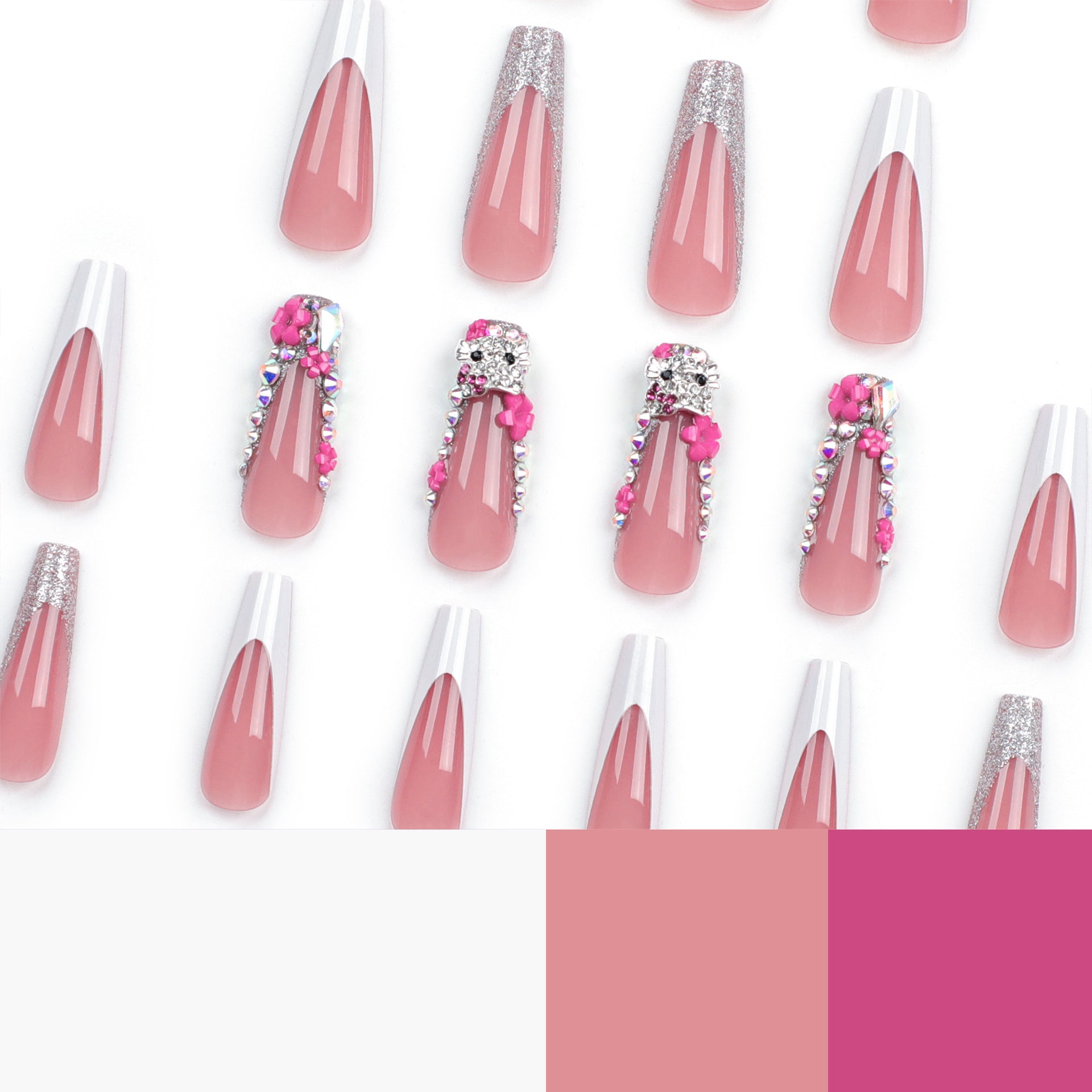 French white edge manicure nail patch  flash diamond  wholesale nail piece long nail piece｜365nails