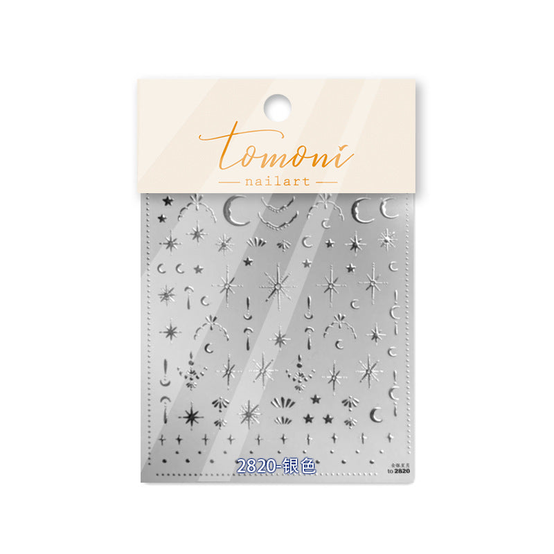 Gold & Silver Celestial Nail Stickers – 3D Embossed Star & Moon Set