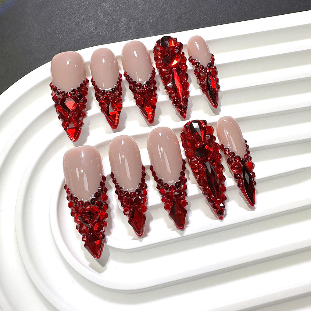 Red Crystal Stiletto Luxury Press-On Nails