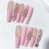 Soft Pink Snake Crystal Extra Long Coffin Press On Nails