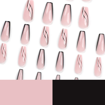 Factory hot-selling simple French black edge press-on nails gold glitter line ins manicure piece short T fake nail piece｜365nails