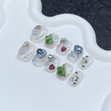 Uñas postizas hechas a mano con forma especial de sal marina, parche de diamante brillante, pegatinas cortas para uñas usables | 365nails