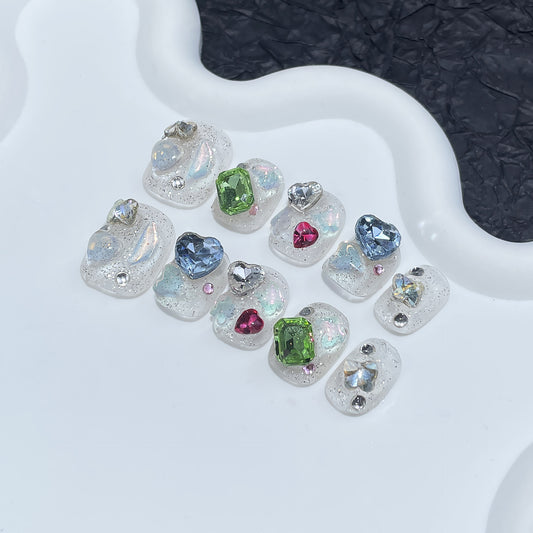 Purely handmade press-on nails special-shaped sea salt full diamond flash nail patch wearable short nail sticker｜365nails