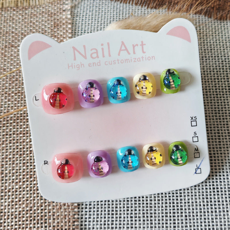 365nails-Rainbow Beetle Kids Series: "Colorful Bug Garden" – Short Square Kids Nail Art