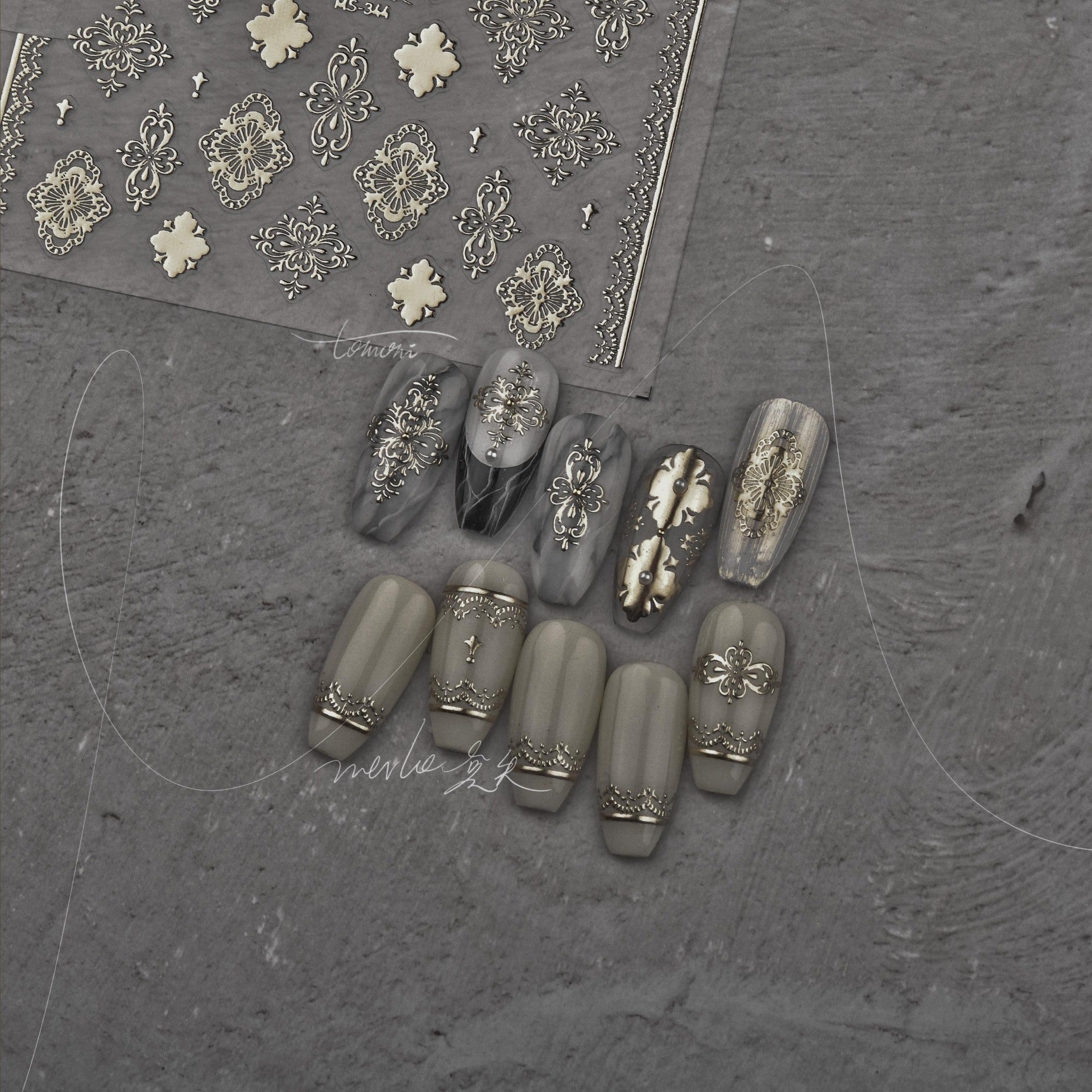 Silver Baroque Emboss – Vintage Elegant Nail Art Stickers