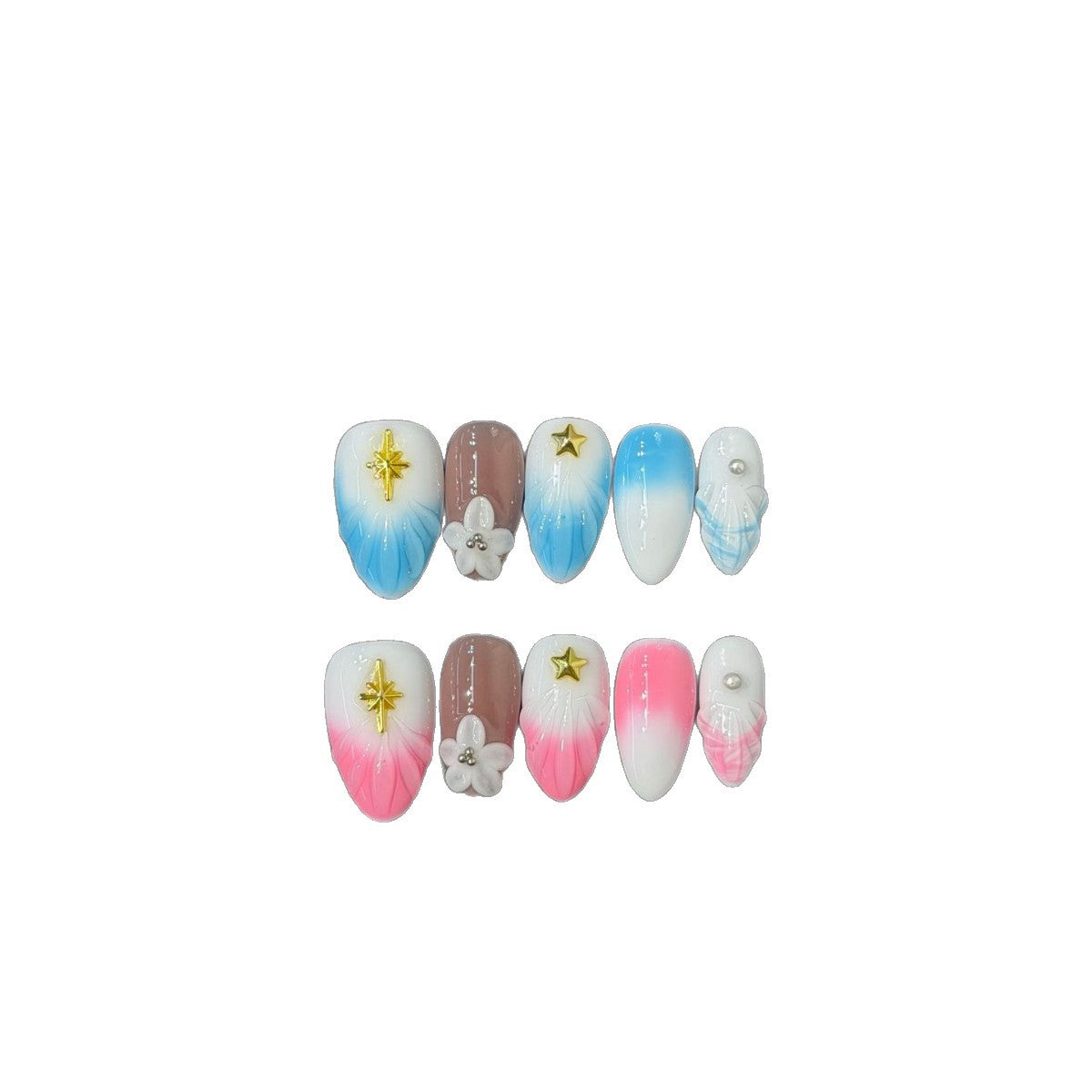 365nails : "Fantaisie Côtière" — ongles 3D fait main forme amande motif étoile de mer