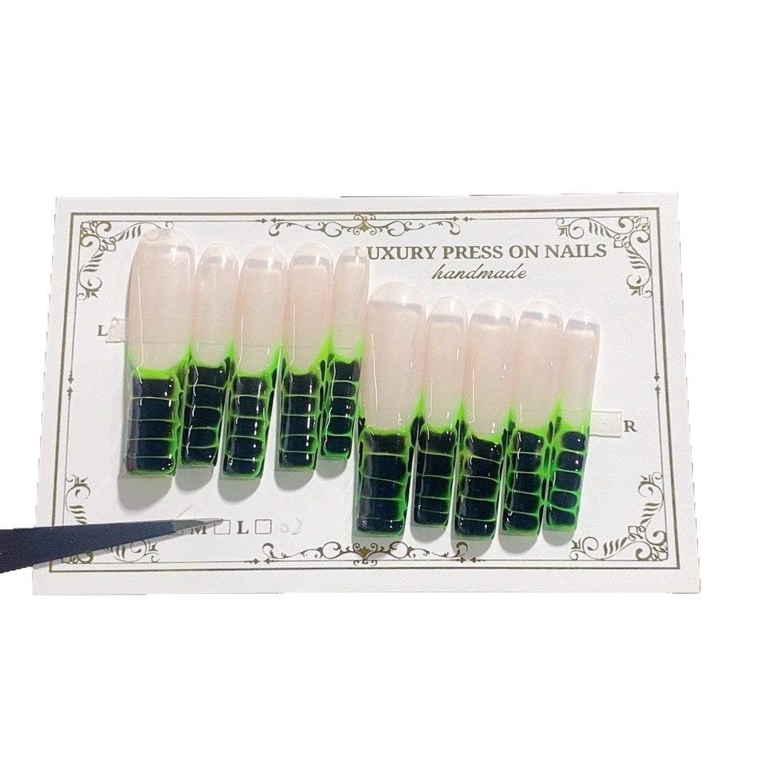 Neon Green Black Graphic Gradient Press On Nails