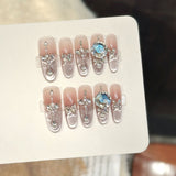 Icy Blue Butterfly Crystal Gradient Press On Nails