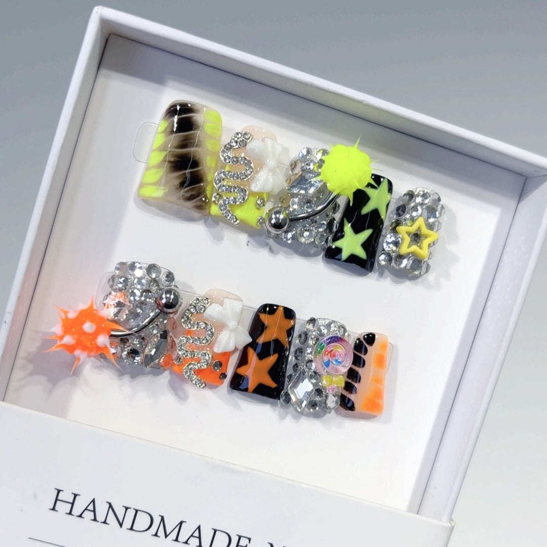 Cyber Punk: "Neon Chaos" – Duck Bill Shape 3D Handmade Press On Nails