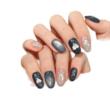 Silver Black Heart Sparkle Winter Nails