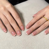 Short square French white explosion press-on nails