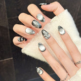 Silver Midnight Floral Press On Nails