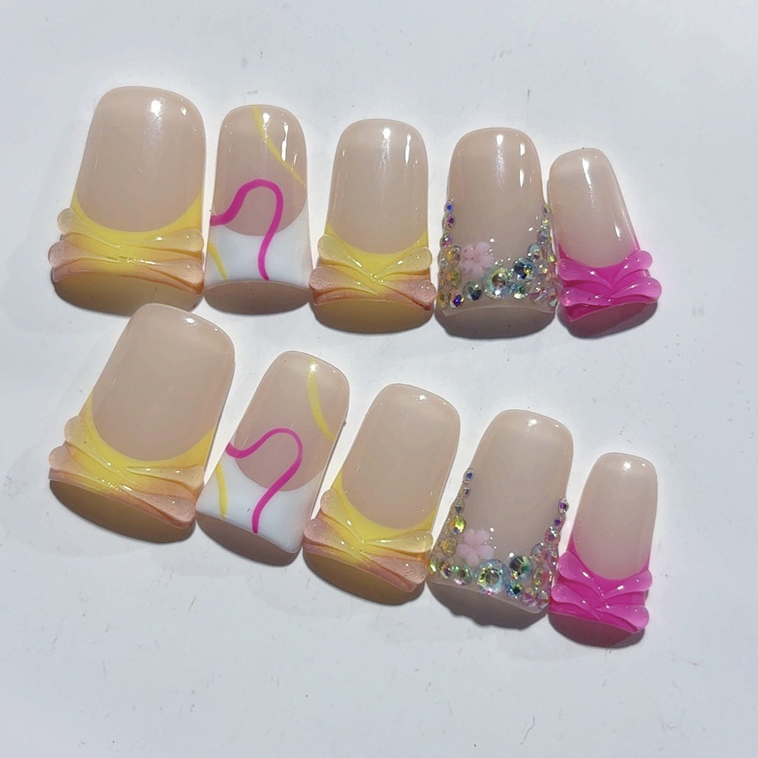 Sweet Dream: "Babados Flor" – Unhas Postiças Curtas Quadradas