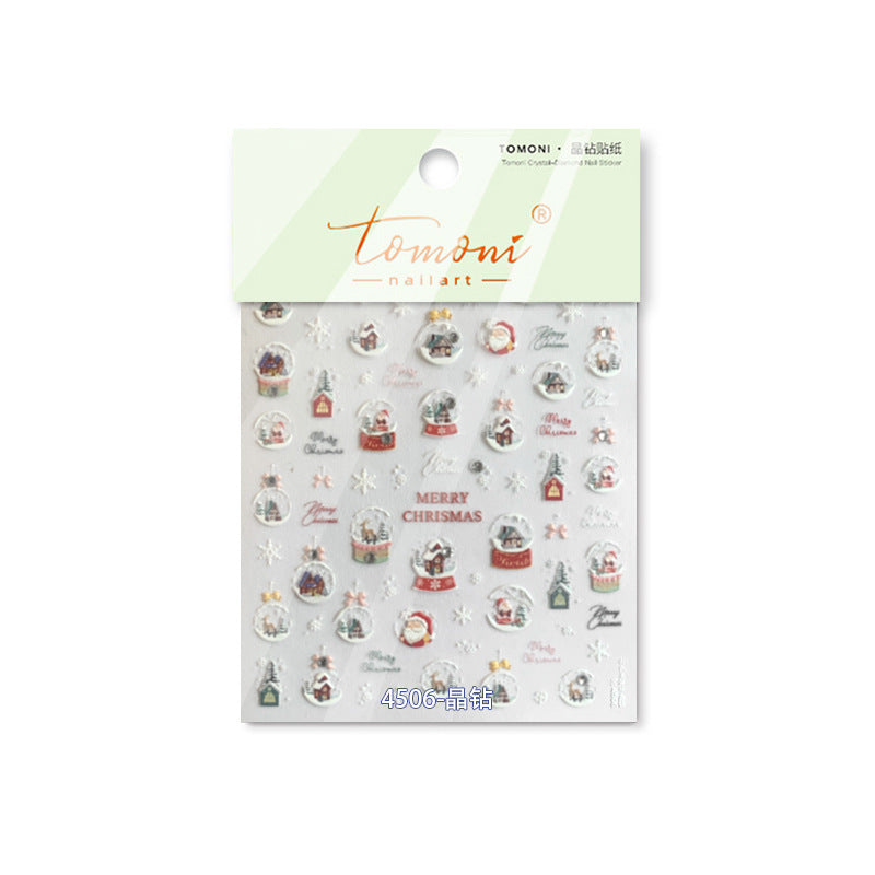 Christmas Snow Globe & Crystal Accent Nail Sticker Set – "Winter Wonderland Snow Globe"