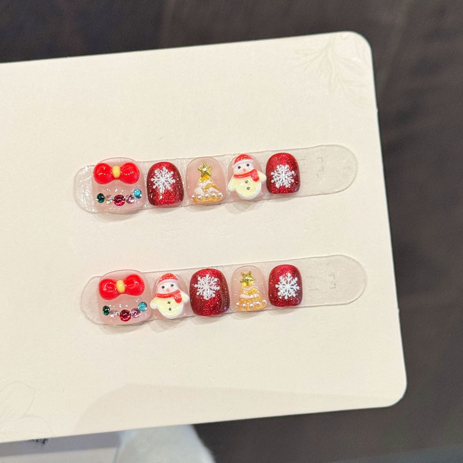 Kids Christmas Red Glitter Press On Nails