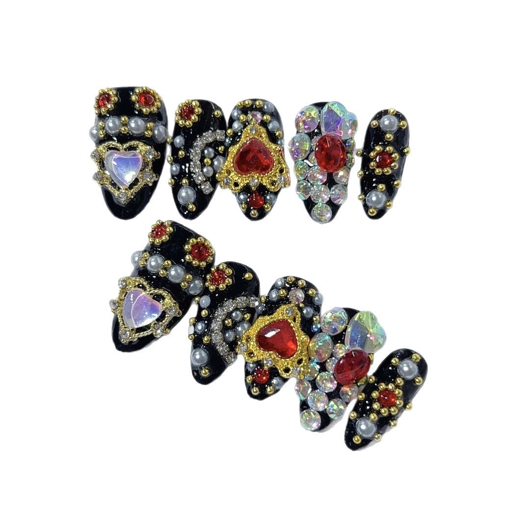 Gothic Gem: "Heart & Crown" – Short Almond Handmade Press On Nails