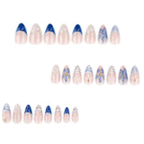 European and American foreign trade summer hot-selling wearing nail French blue wave beach manicure nail piece almond-shaped false nail