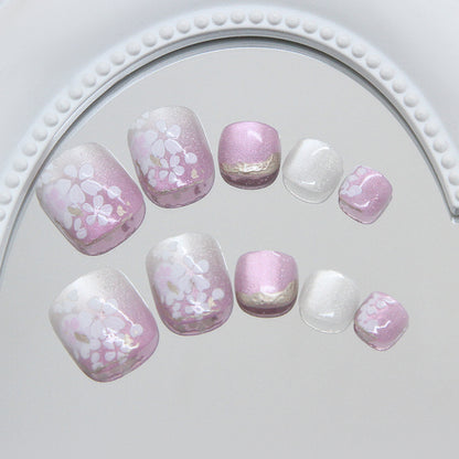 Three-dimensional cat eye gentle fairy gas pink purple gradual change dream cherry blossom gilt  style removable toenails 24 pieces｜365nails