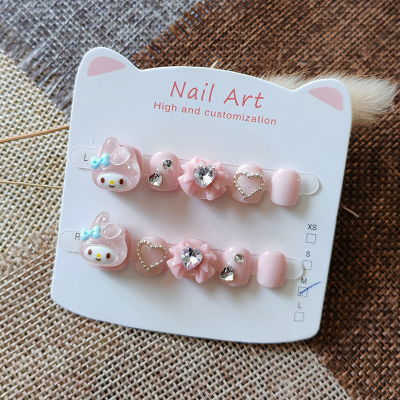 365nails: "pastel my melody" – short round handmade kids press-on nails