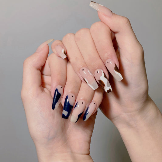 Cow Double Color Ballet Nail Wear Nail Art Finished Fake Nail Nail Art Patch Nail Patch Removable Nail Patch｜365nails