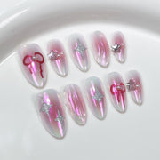Pink Blush Jelly Nails with Silver Star Accents